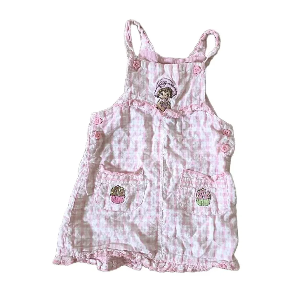 Precious Moments Pink Gingham Overalls Girls 3-6 Months Y2K Vintage